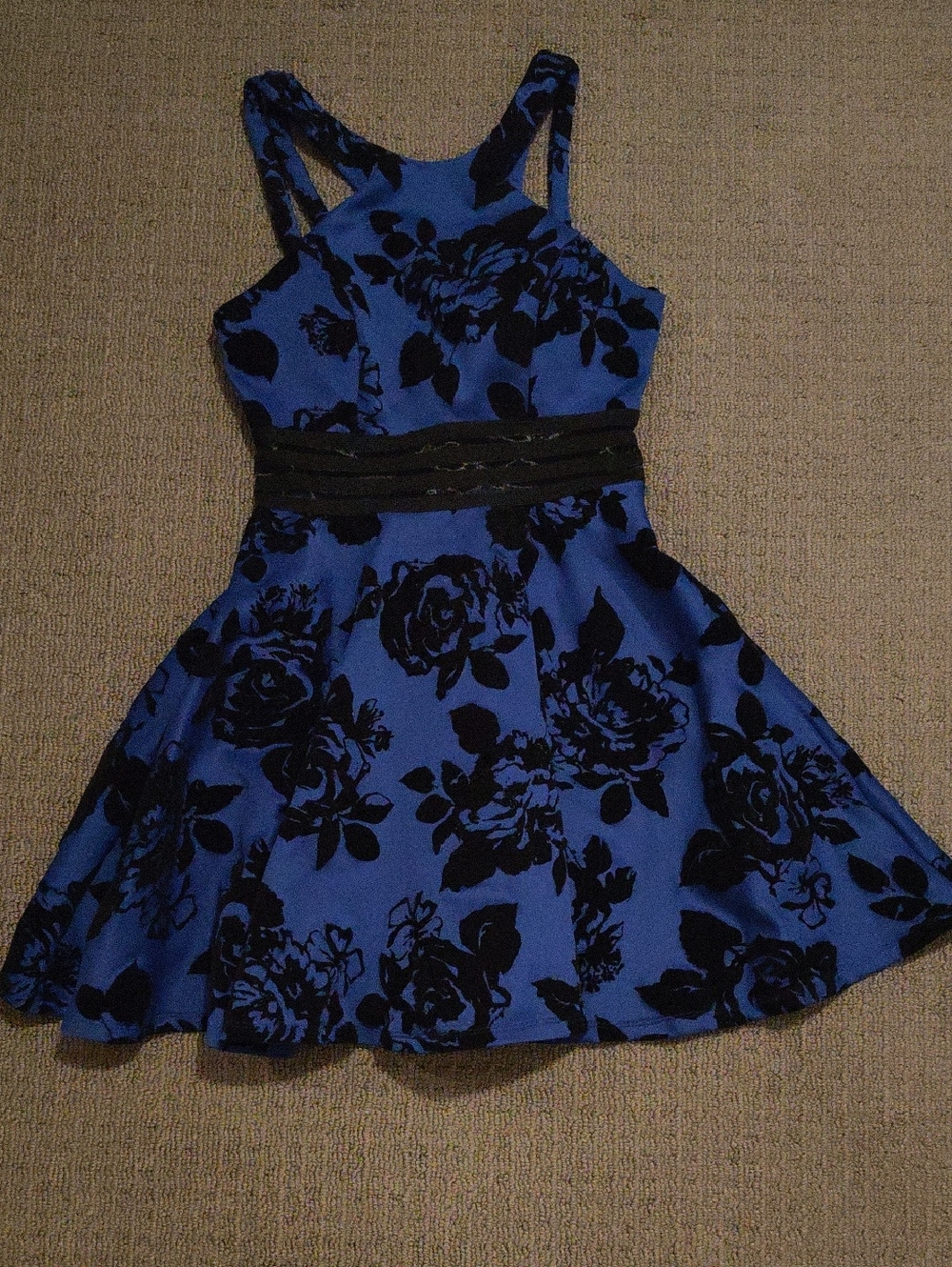 City Studio Blue Dress with Black Floral Accents
